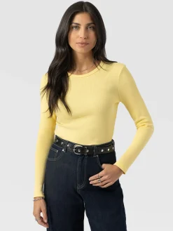 Ribbed Long Sleeve Tee - Pale Yellow