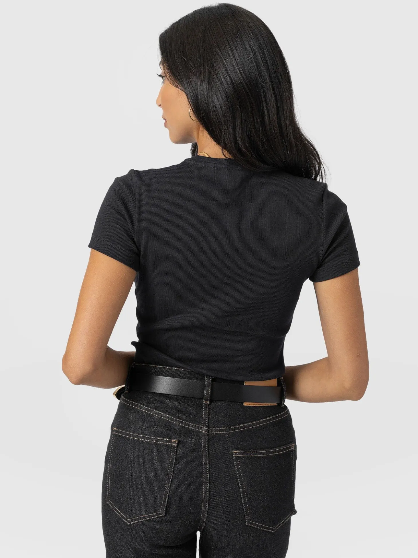 Ribbed Short Sleeve Tee - Black