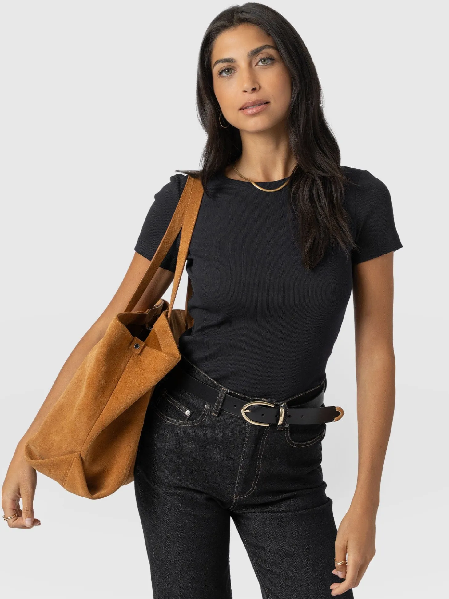 Ribbed Short Sleeve Tee - Black