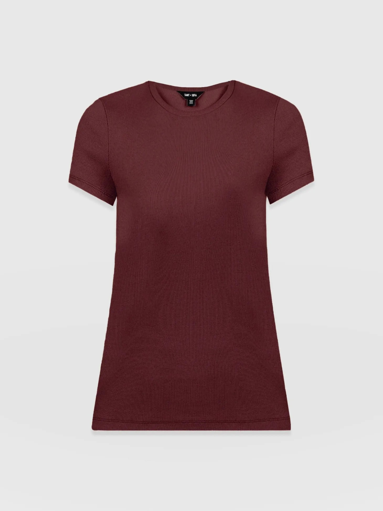 Ribbed Short Sleeve Tee - Burgundy