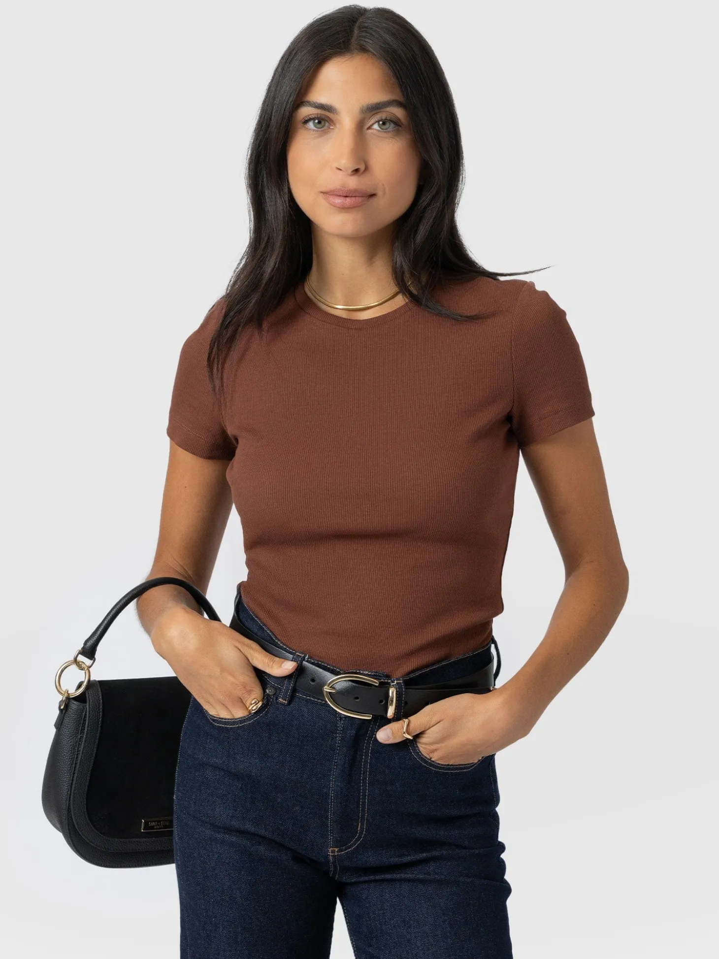 Ribbed Short Sleeve Tee - Russet Brown