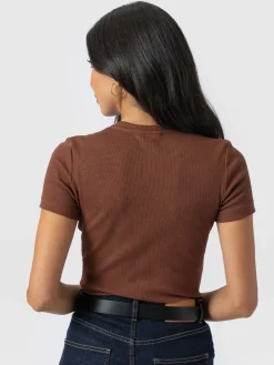 Ribbed Short Sleeve Tee - Russet Brown