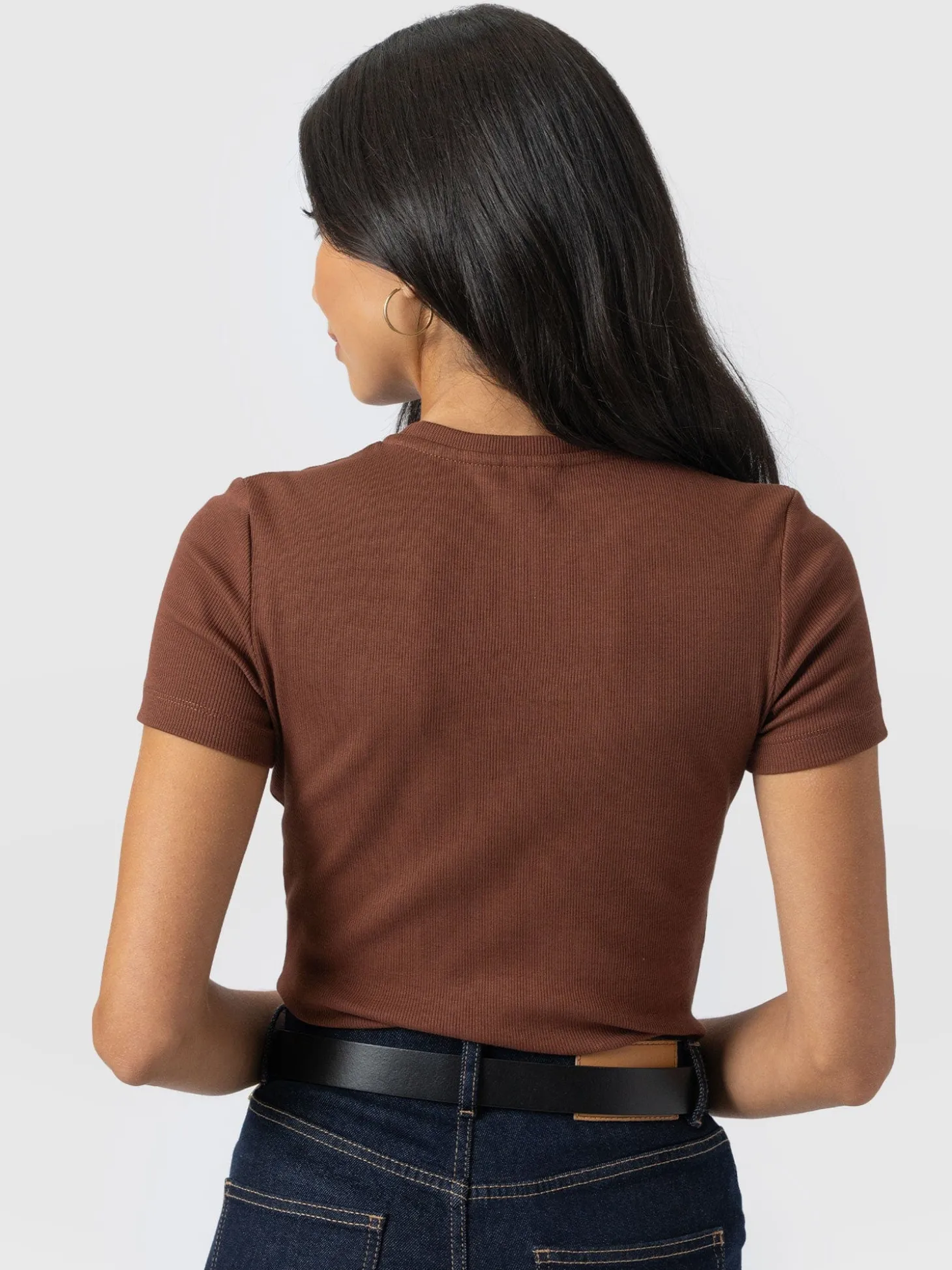 Ribbed Short Sleeve Tee - Russet Brown