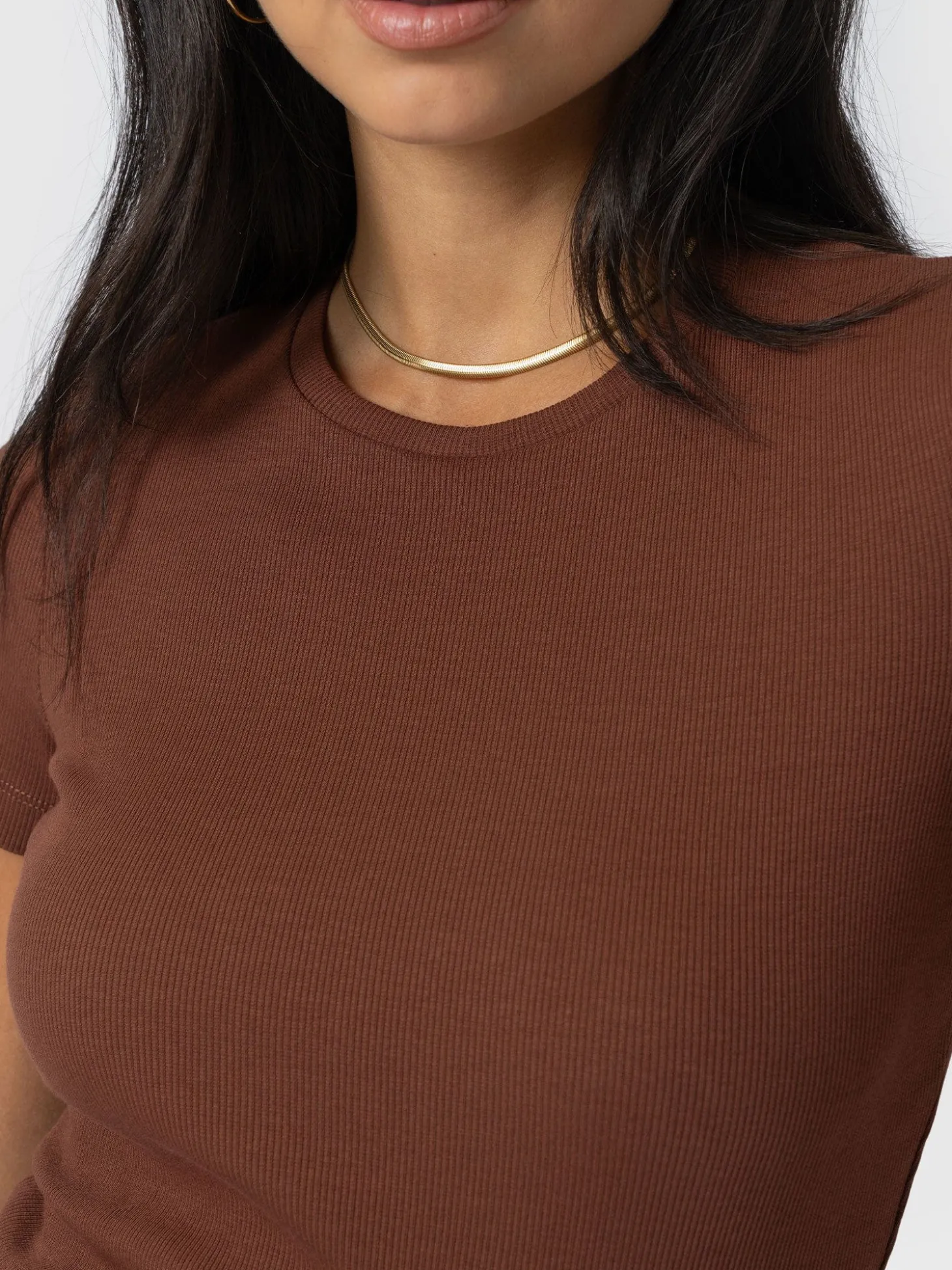 Ribbed Short Sleeve Tee - Russet Brown