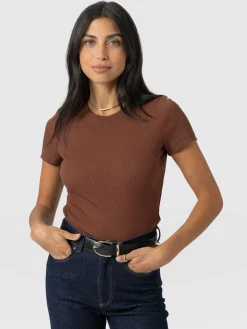 Ribbed Short Sleeve Tee - Russet Brown