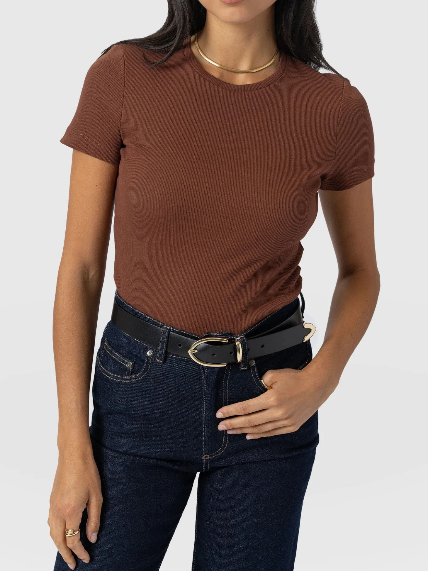 Ribbed Short Sleeve Tee - Russet Brown
