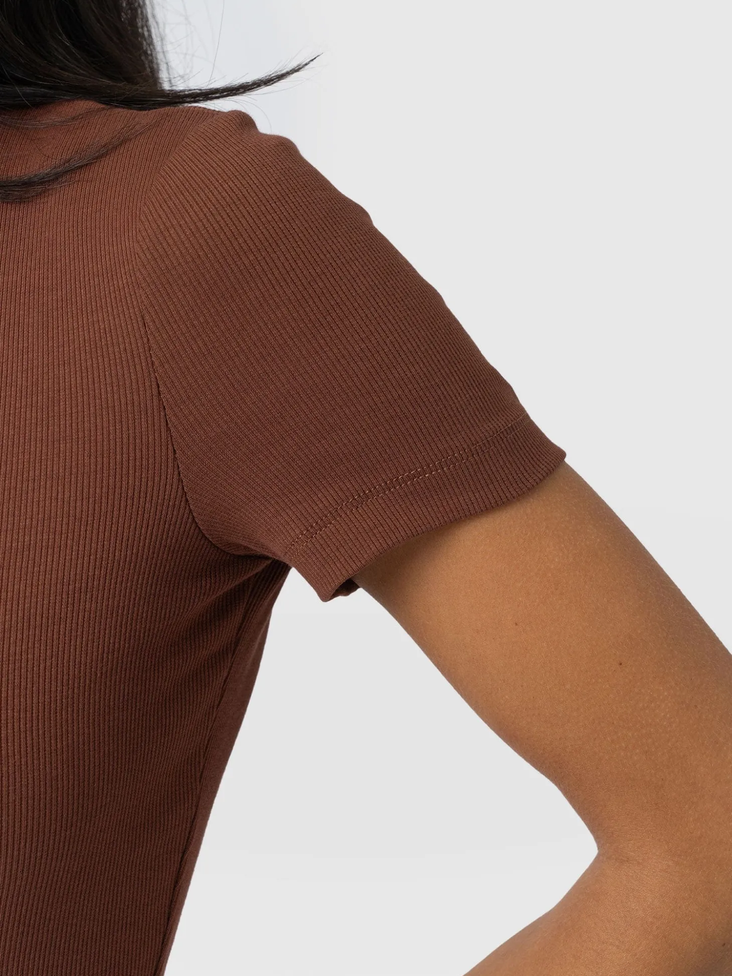 Ribbed Short Sleeve Tee - Russet Brown