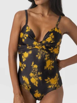 Riley Cross Front Swimsuit - Yellow Fade Floral