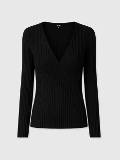 Rosa Wrap Tee Long Sleeve - Black Rib