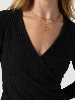 Rosa Wrap Tee Long Sleeve - Black Rib