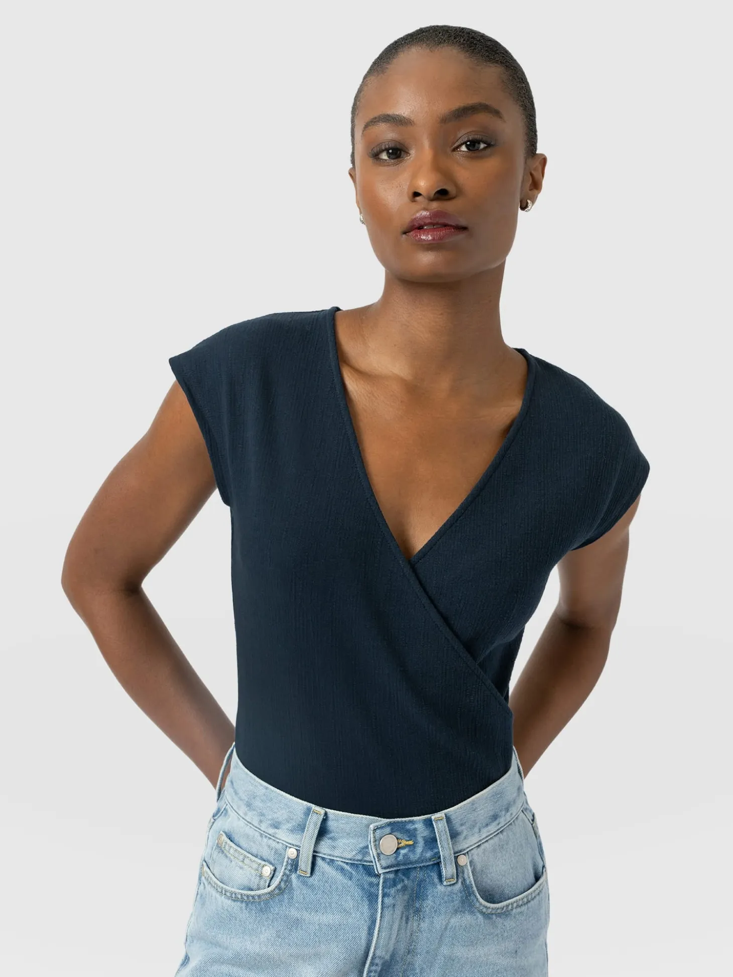 Rosa Wrap Top - Navy Textured