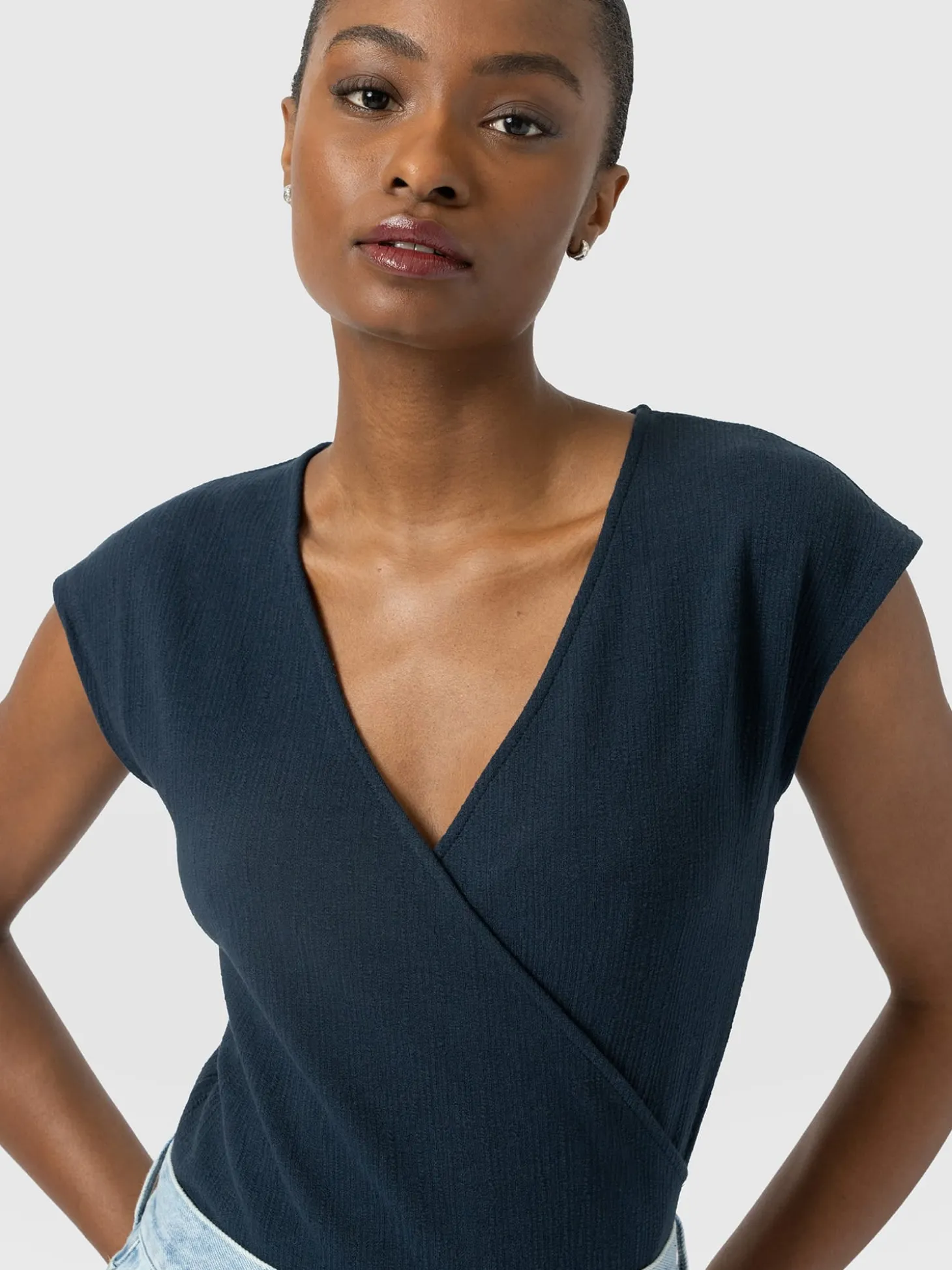 Rosa Wrap Top - Navy Textured