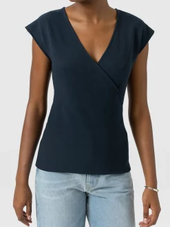 Rosa Wrap Top - Navy Textured
