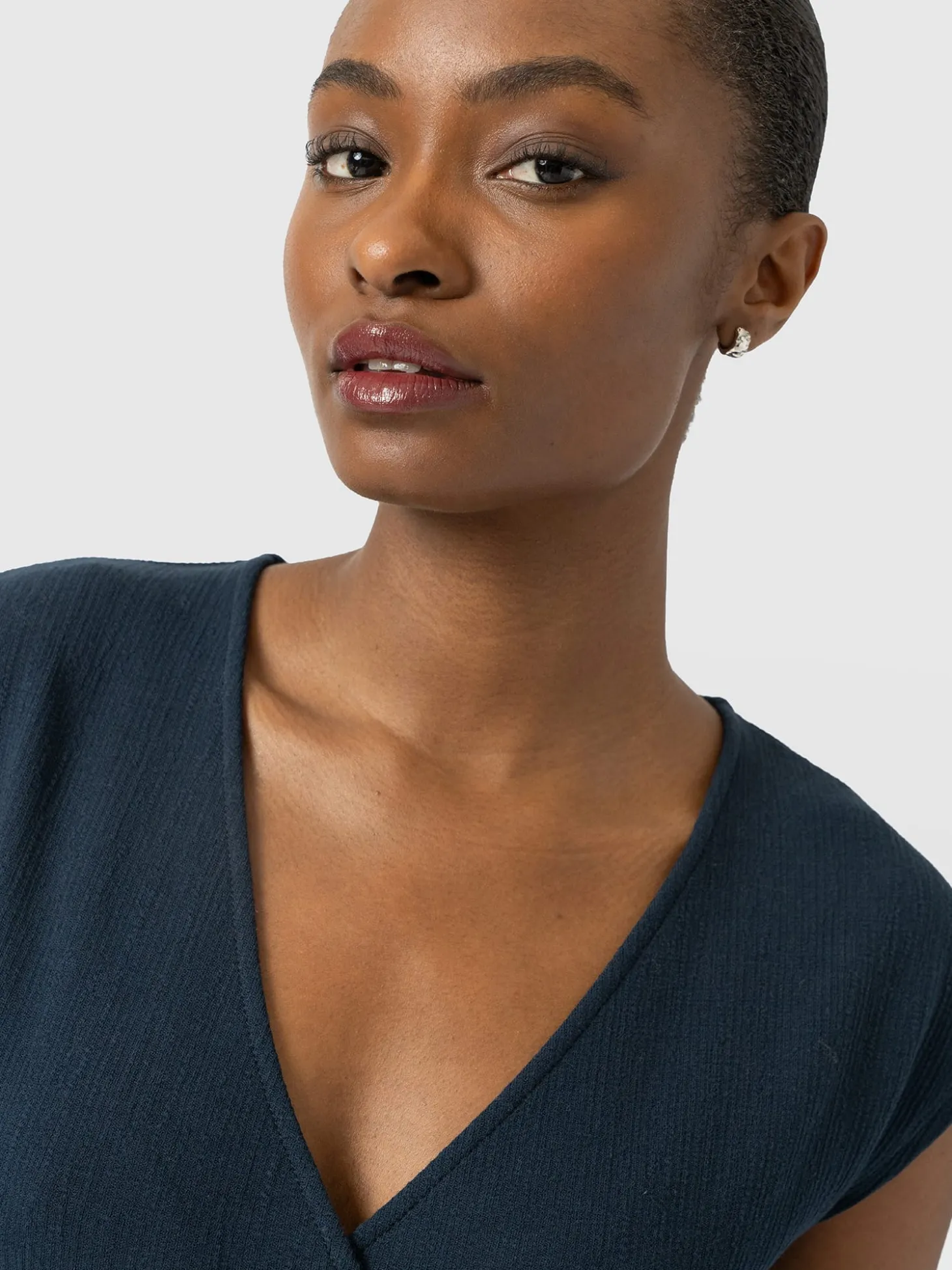 Rosa Wrap Top - Navy Textured