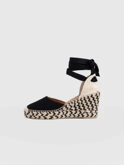 Rowe Espadrille Tie Wedges - Black Suede
