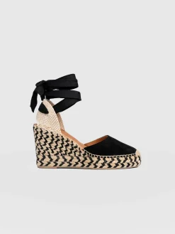 Rowe Espadrille Tie Wedges - Black Suede