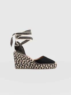 Rowe Espadrille Tie Wedges - Black