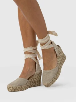 Rowe Espadrille Tie Wedges - Cream
