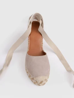 Rowe Espadrille Tie Wedges - Sand Suede