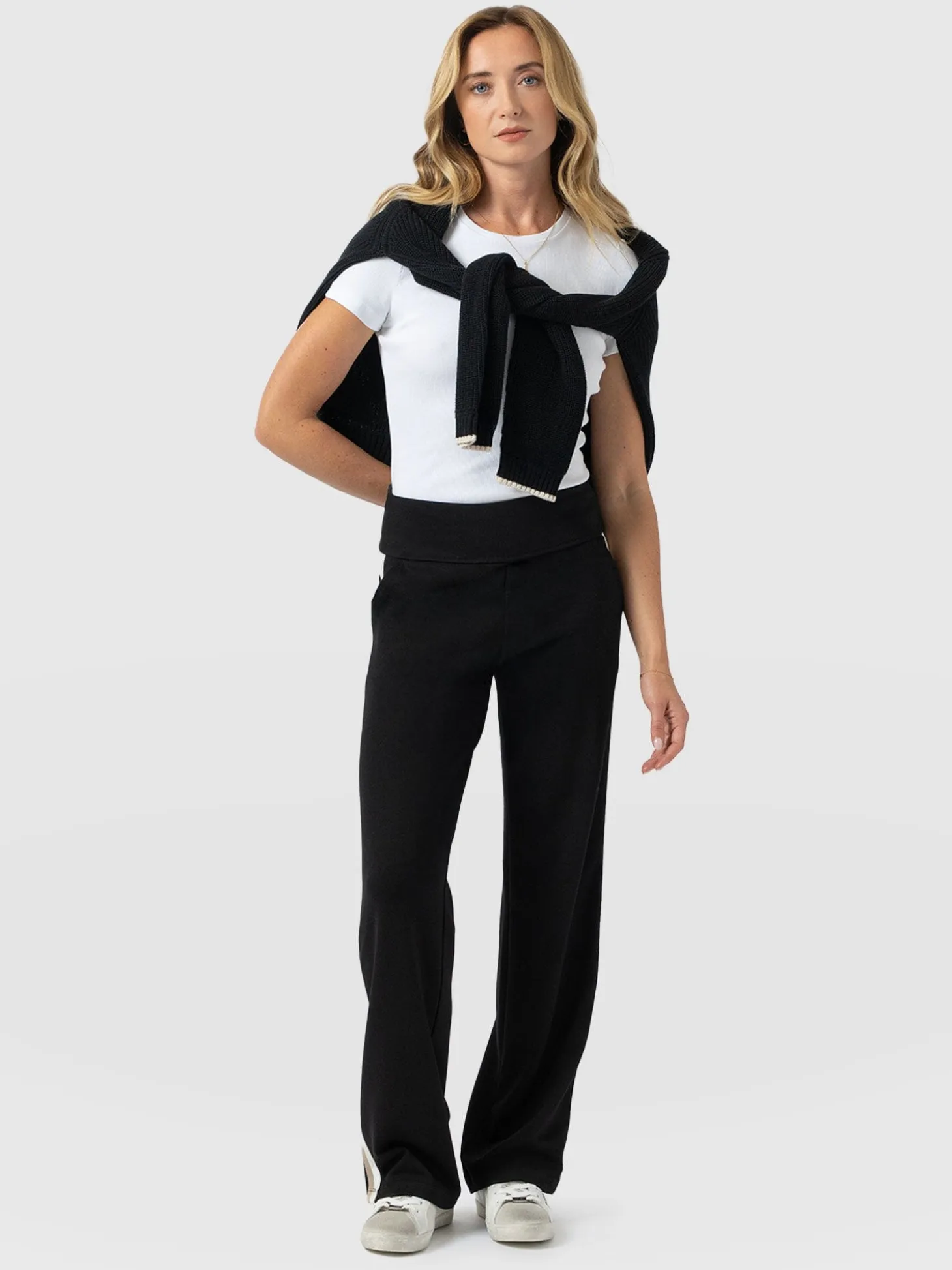Runway Pant - Black - Cream/Beige Stripe