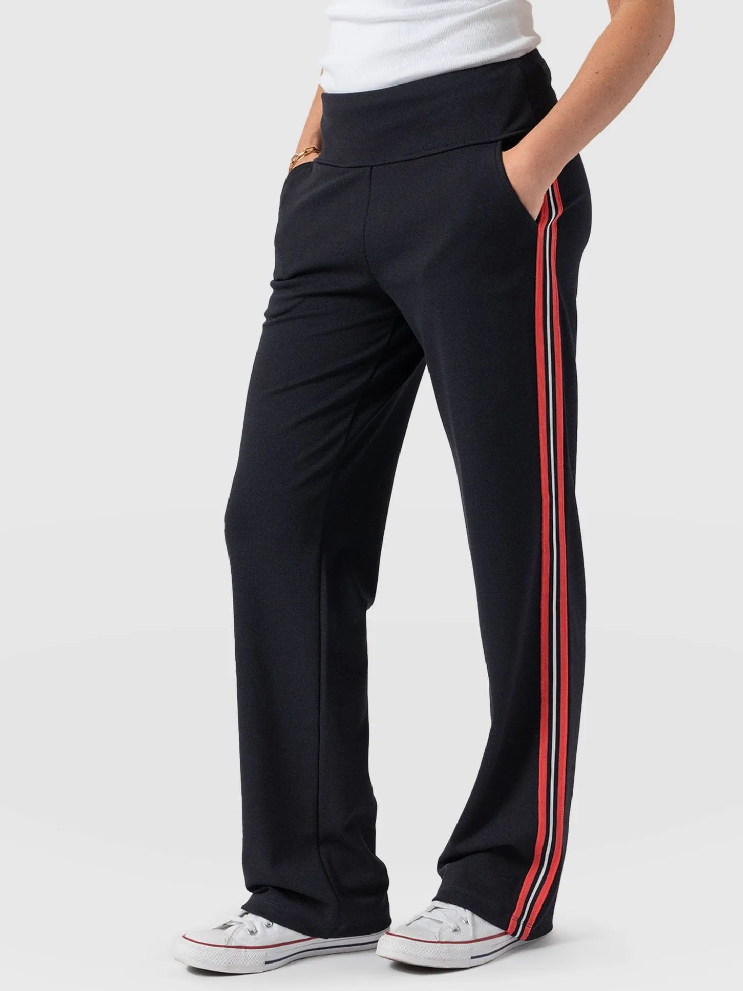 Runway Pant - Navy Red Stripe