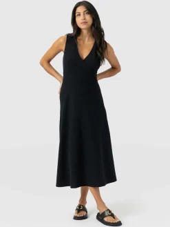 Sleeveless Maggie Wrap Dress - Black Textured