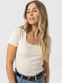 Sloane Ribbed Short Sleeve Tee - Cream