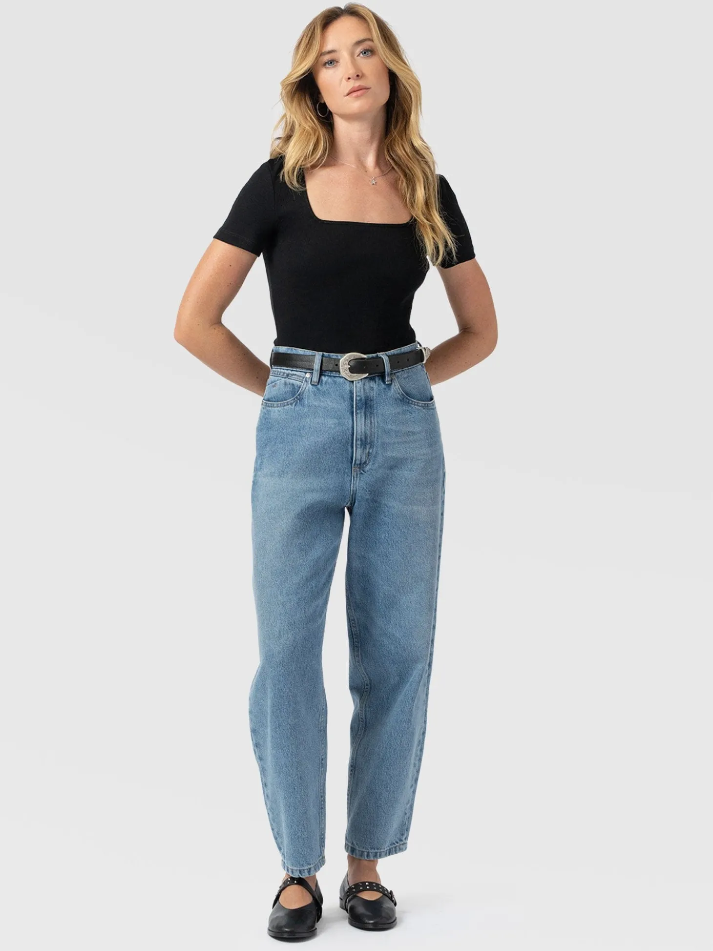 Sloane Ribbed Short Sleeve Tee - Black