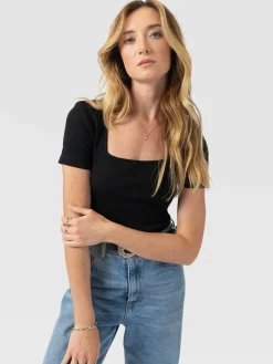 Sloane Ribbed Short Sleeve Tee - Black