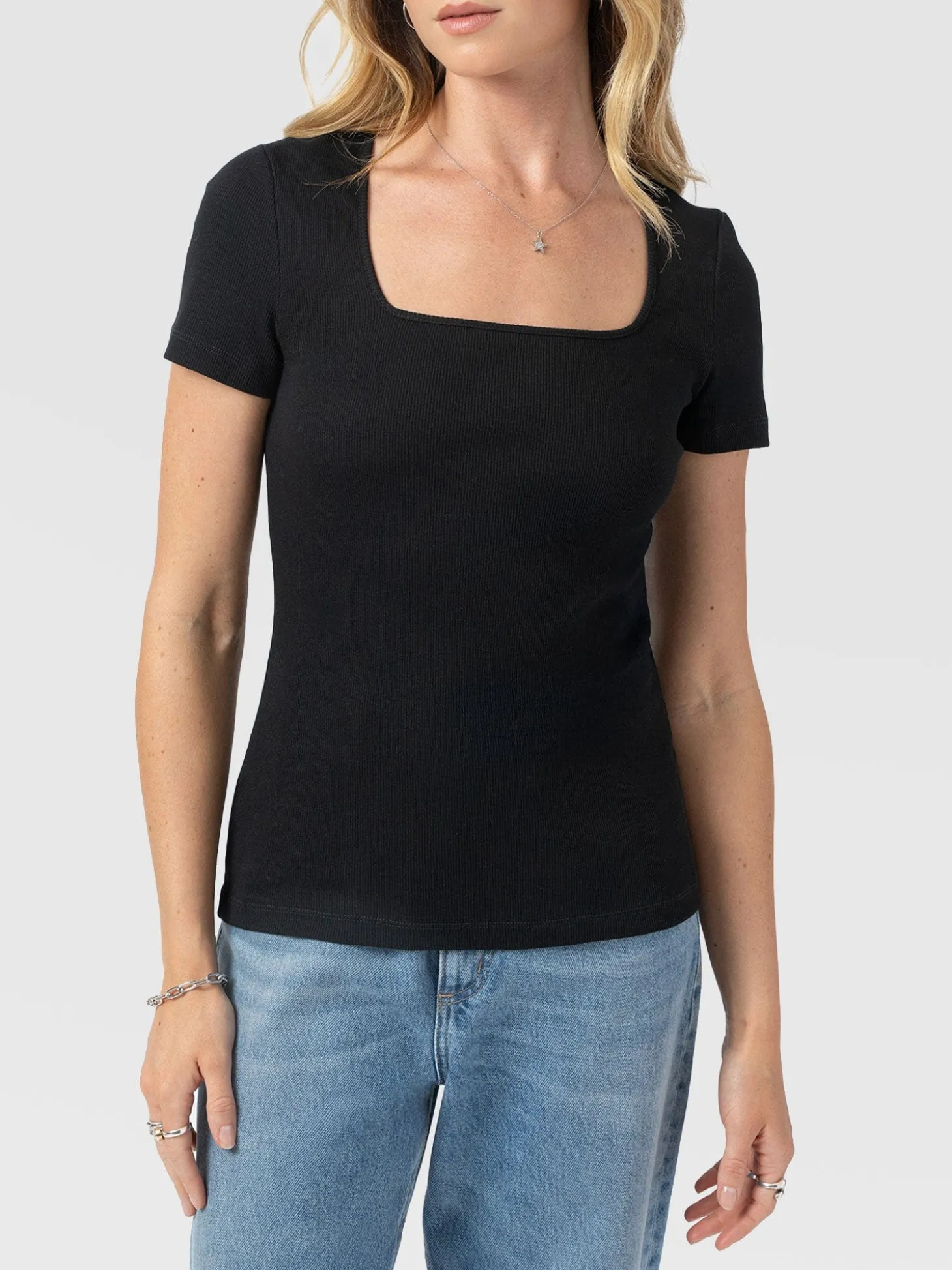 Sloane Ribbed Short Sleeve Tee - Black