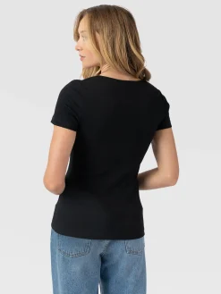 Sloane Ribbed Short Sleeve Tee - Black