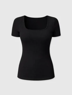 Sloane Ribbed Short Sleeve Tee - Black
