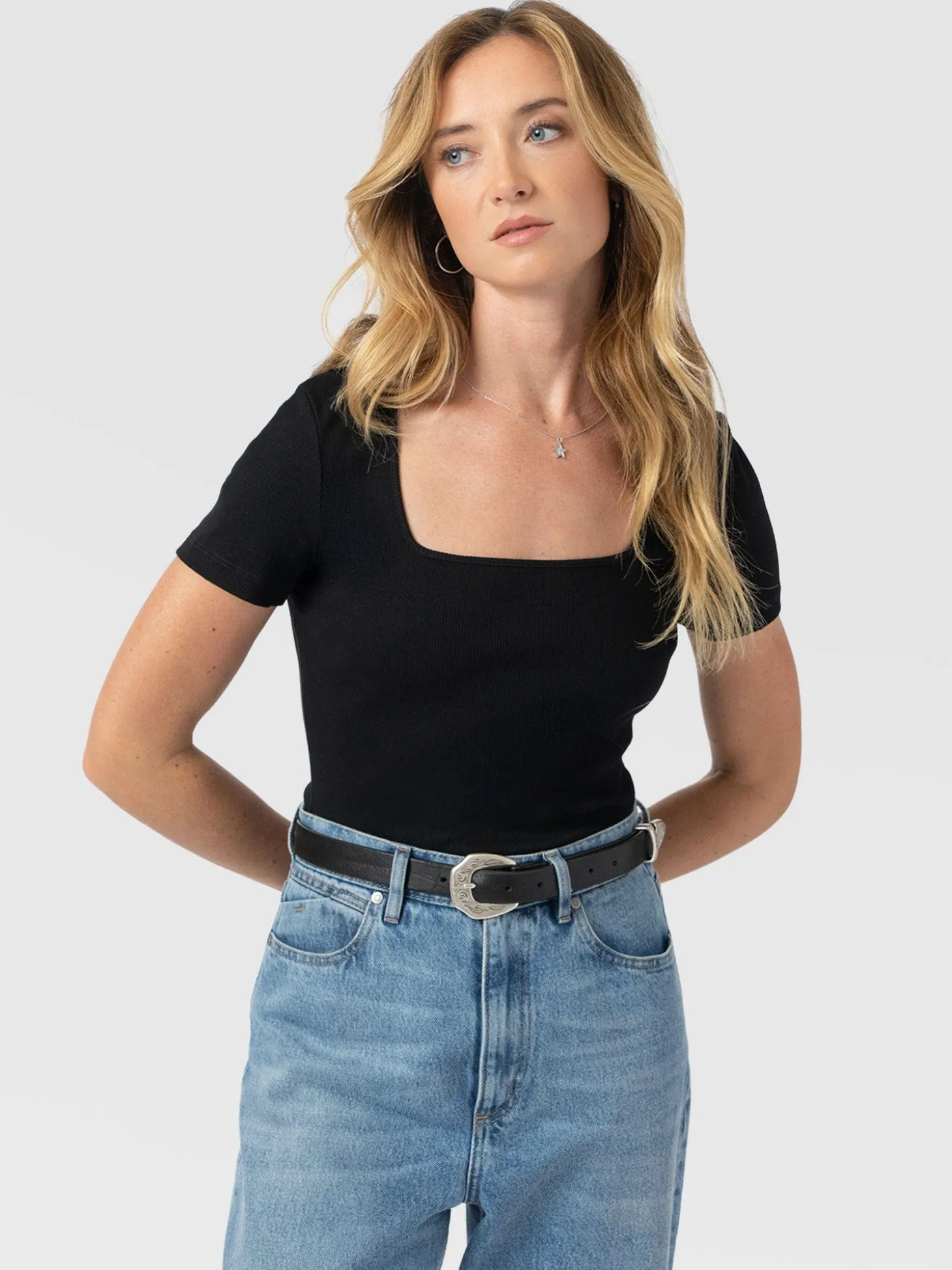 Sloane Ribbed Short Sleeve Tee - Black