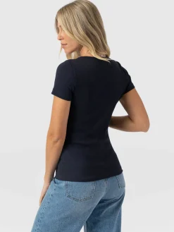 Sloane Ribbed Short Sleeve Tee - Navy