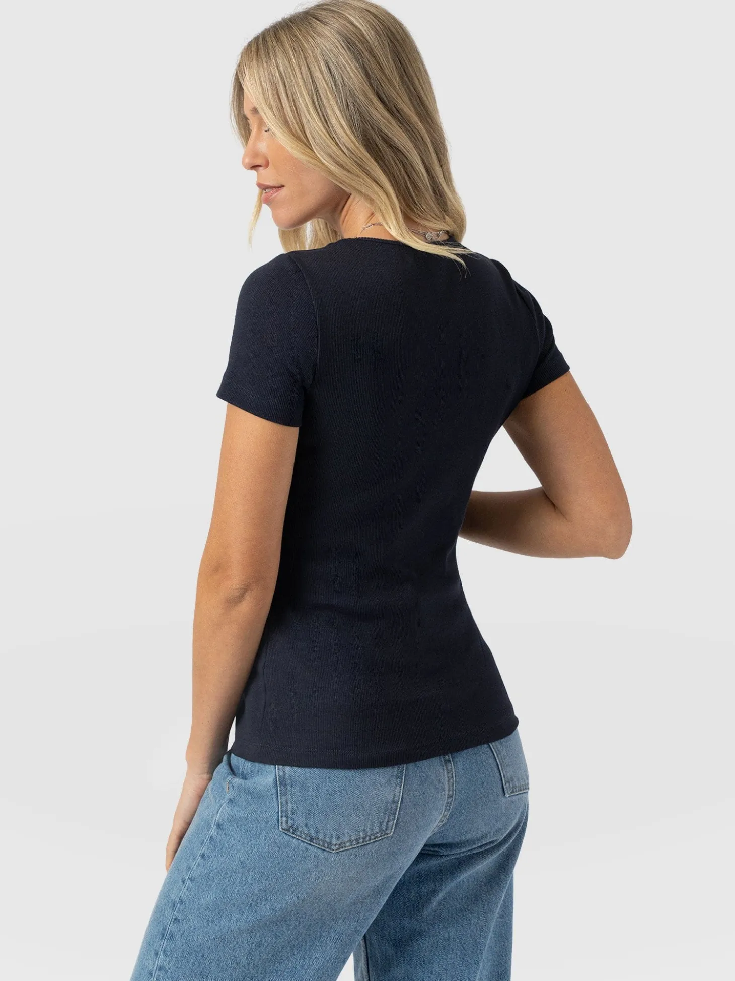 Sloane Ribbed Short Sleeve Tee - Navy