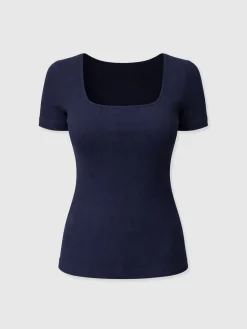 Sloane Ribbed Short Sleeve Tee - Navy