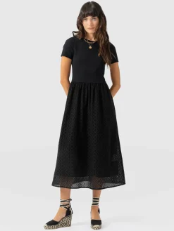 Sophia Contrast Dress - Black Broderie