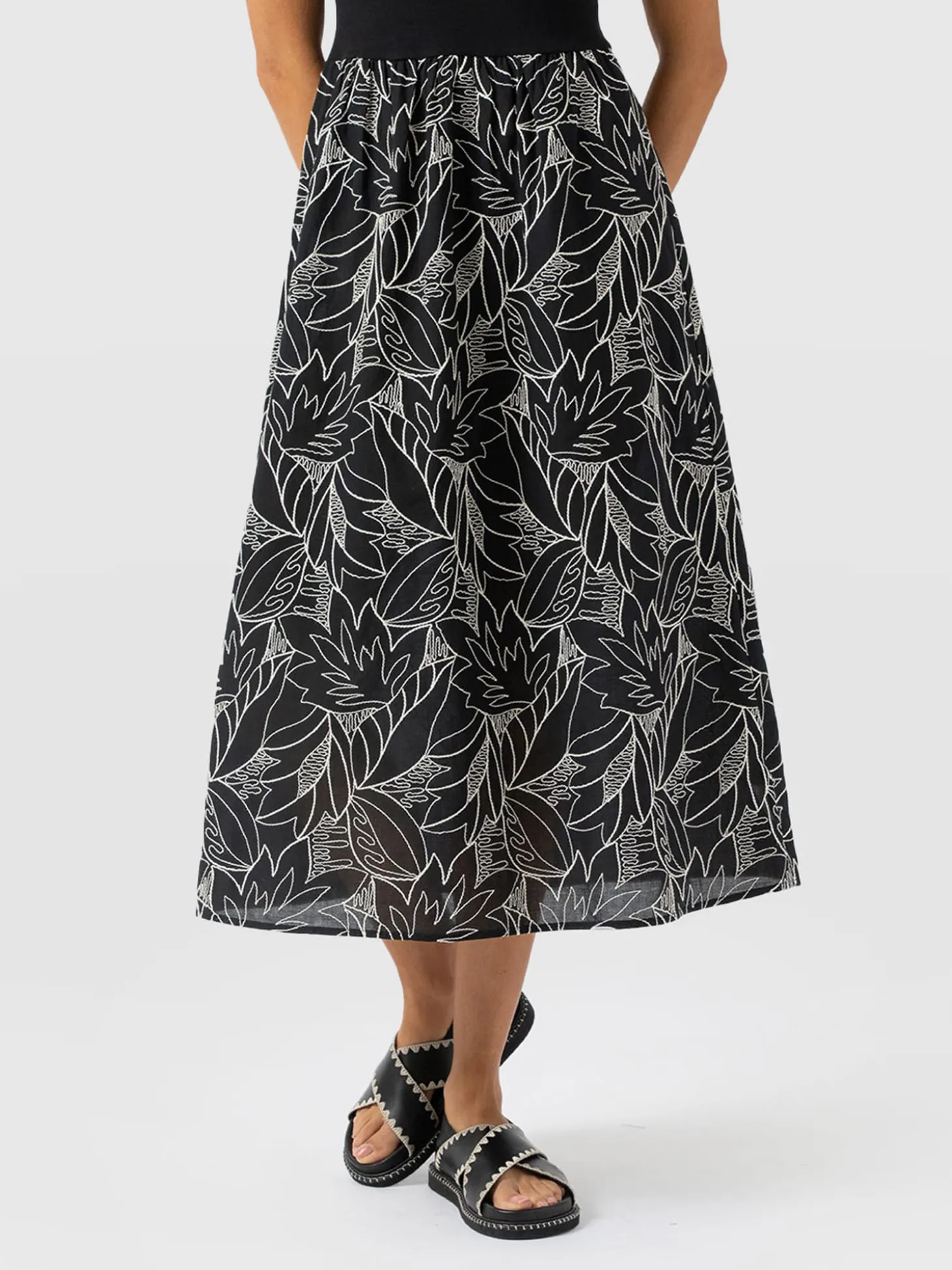 Sophia Contrast Dress - Black Embroidered