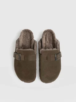 Studded Clogs - Khaki Shearling