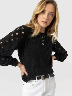 Suki Lace Hole Knit - Black