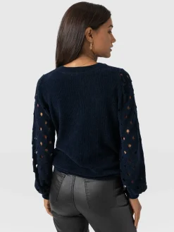 Suki Lace Hole Knit - Navy
