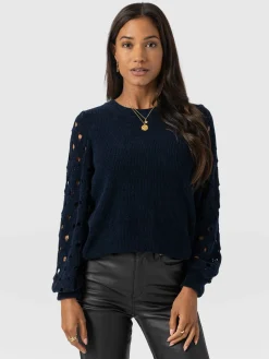 Suki Lace Hole Knit - Navy