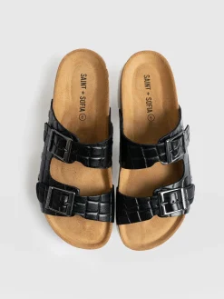 Sutton Slide - Black Croc Studded