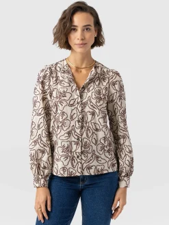 Tabitha Blouse - Cream/Brown