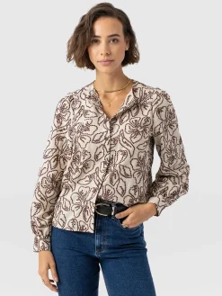 Tabitha Blouse - Cream/Brown