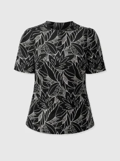 Tabitha Short Sleeve Blouse - Black Embroidered