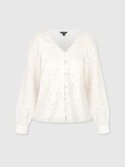 Tabitha V Neck Blouse - Cream Broderie