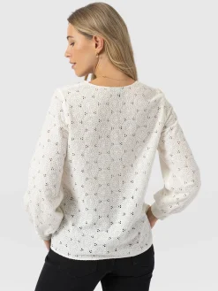 Tabitha V Neck Blouse - Cream Broderie