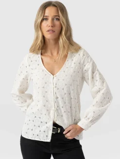 Tabitha V Neck Blouse - Cream Broderie