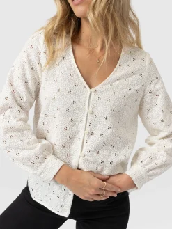 Tabitha V Neck Blouse - Cream Broderie